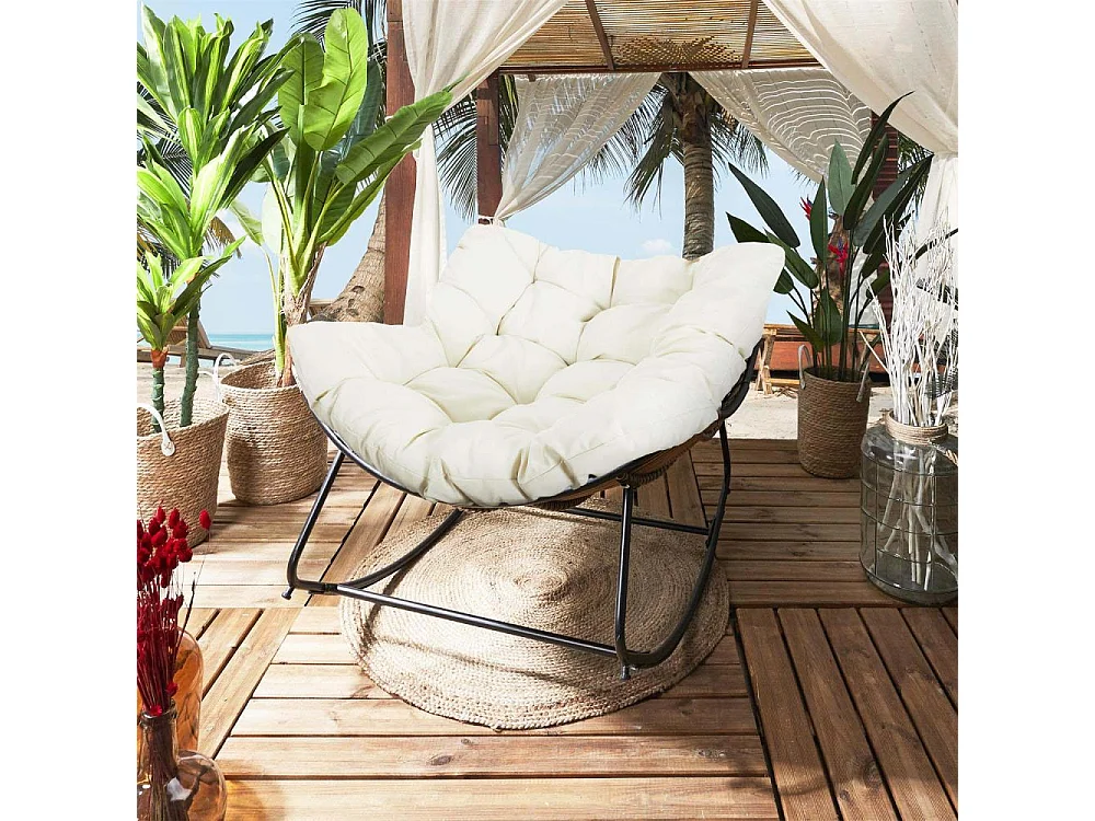 Fauteuil A Bacsule Tulum Coussin Beige Beige, Marron