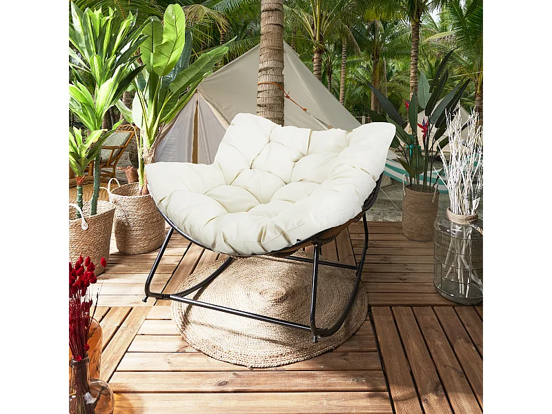 Fauteuil A Bacsule Tulum Coussin Beige Beige, Marron