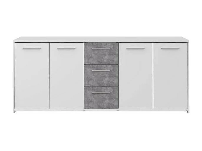 Credenza bassa Truciolare Bianco e grigio cemento 4 ante + 3 cassetti 179 x 42 x 74,5 cm