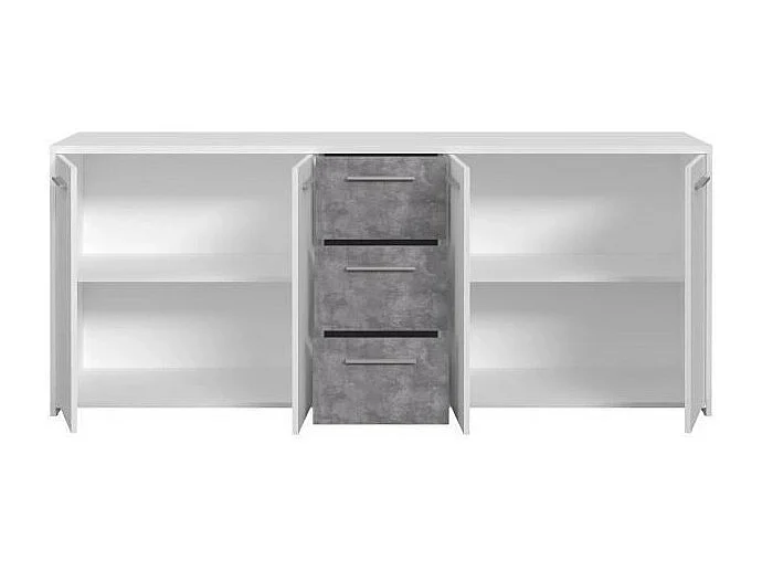 Credenza bassa Truciolare Bianco e grigio cemento 4 ante + 3 cassetti 179 x 42 x 74,5 cm