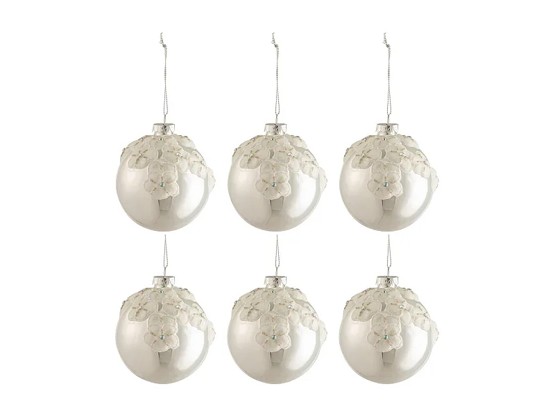 Lot de 6 Boules de Noël "Fleurs" 8cm Argent