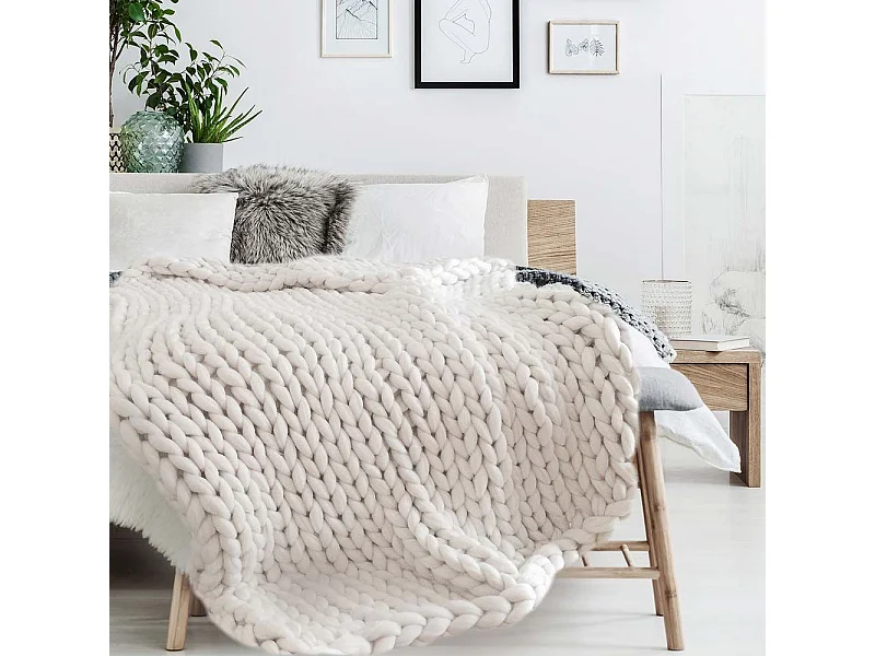 Plaid Déco Maille "Chunky" 120x150cm Écru