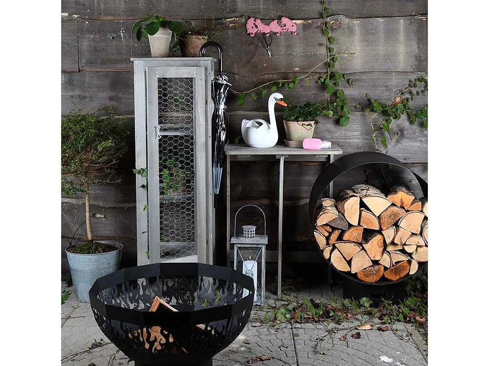 Soporte metálico cilíndrico para troncos