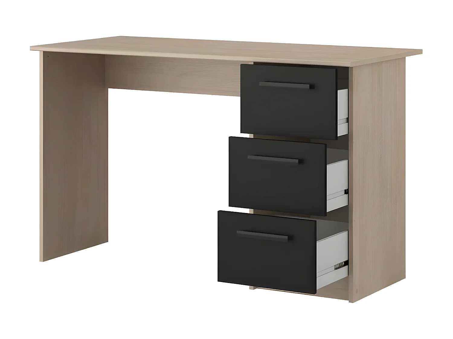 Bureau droit 3 tiroirs - Décor chene Brooklyn - L 121,4 x P 55 x H 74.5 cm - ESSENTIELLE