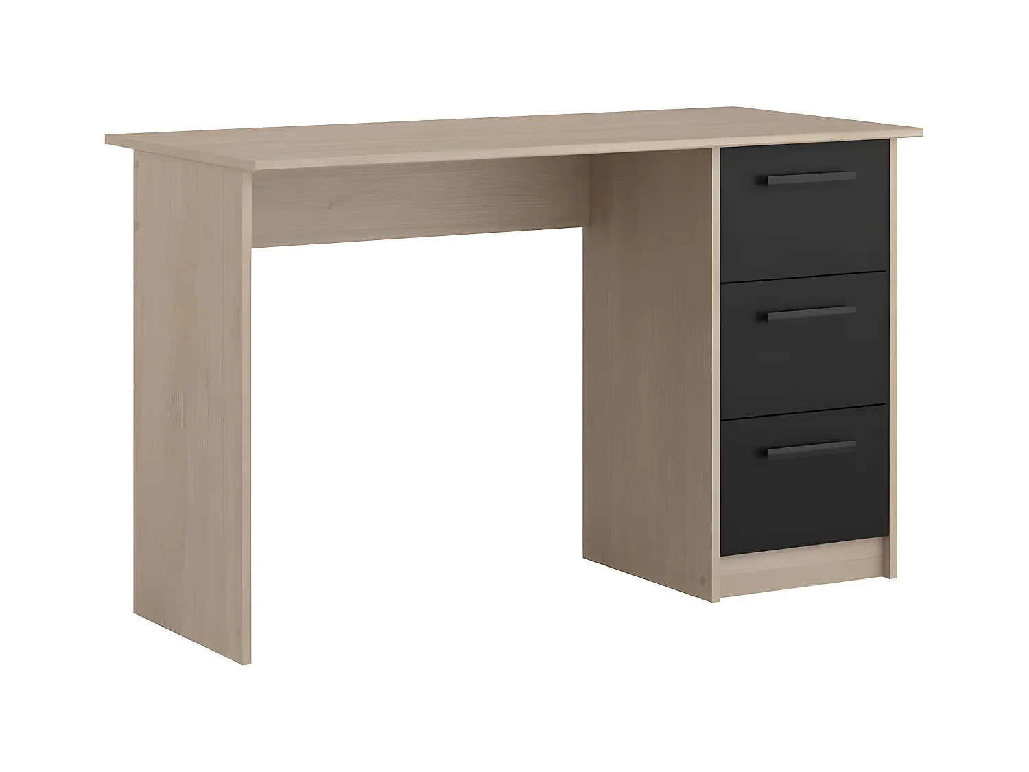Bureau droit 3 tiroirs - Décor chene Brooklyn - L 121,4 x P 55 x H 74.5 cm - ESSENTIELLE