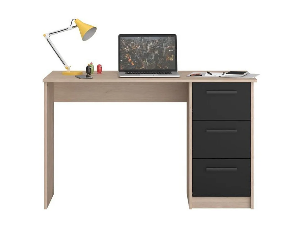 Bureau droit 3 tiroirs - Décor chene Brooklyn - L 121,4 x P 55 x H 74.5 cm - ESSENTIELLE