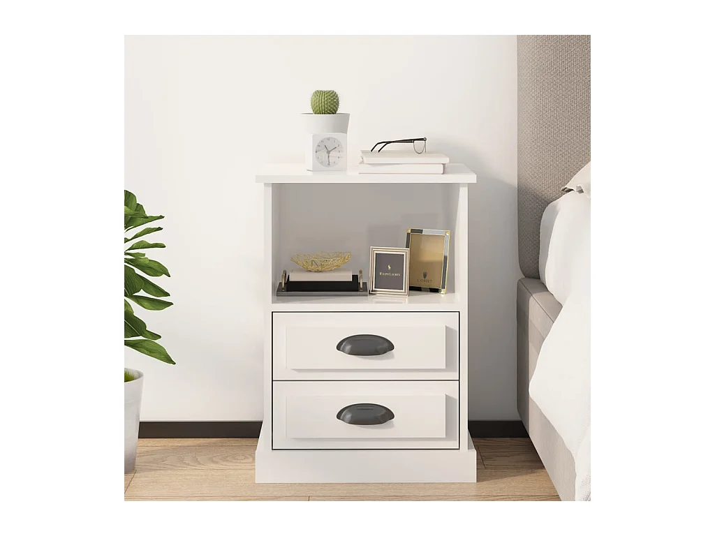 Table de chevet blanc brillant 43x36x60 cm