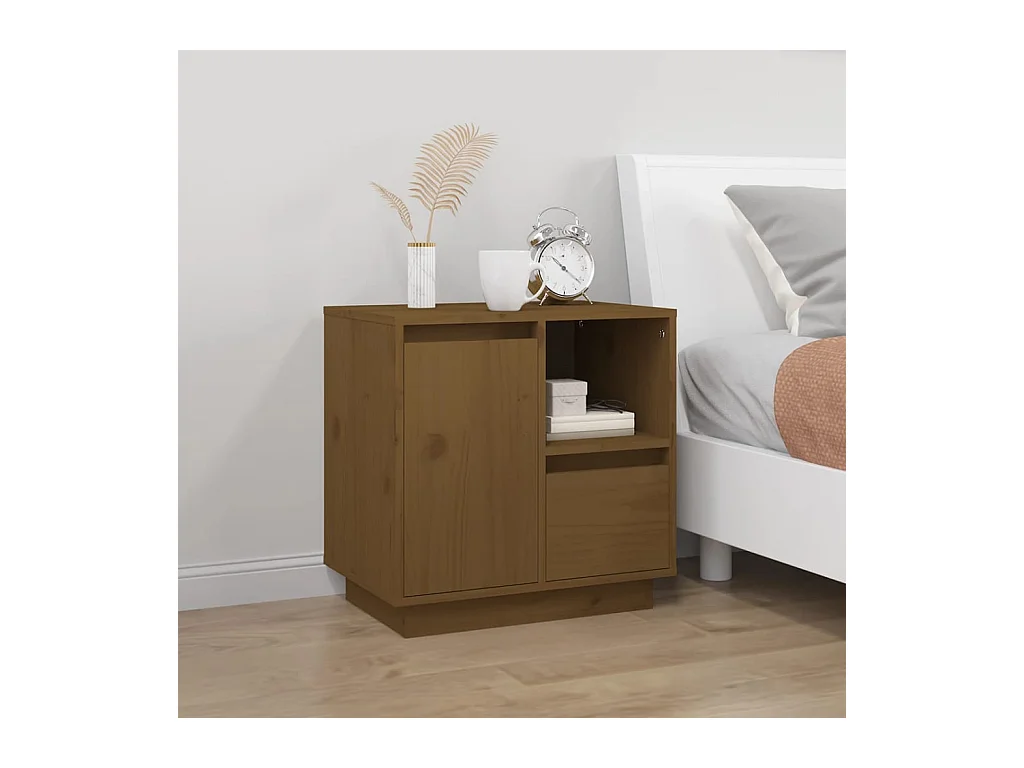 Mesita de noche madera maciza de pino marrón miel 50x34x50 cm