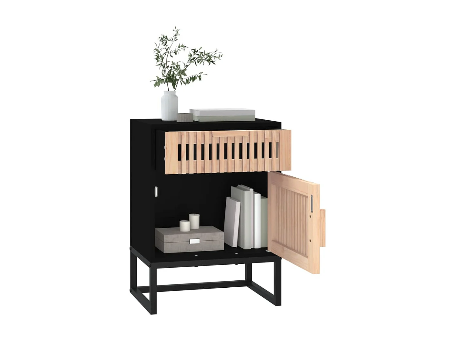 Nachtkastje 40x30x55,5 cm bewerkt hout en ijzer zwart