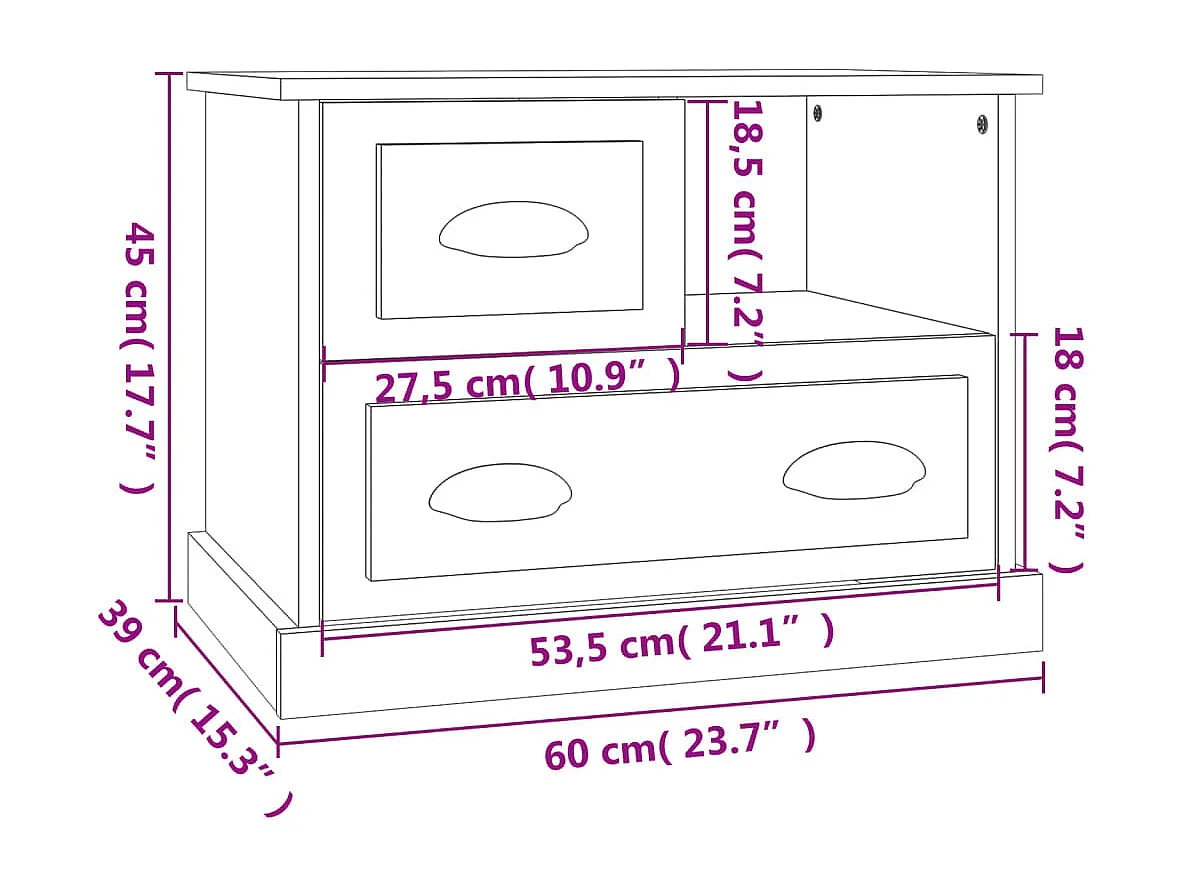 Table de chevet blanc brillant 60x39x45 cm