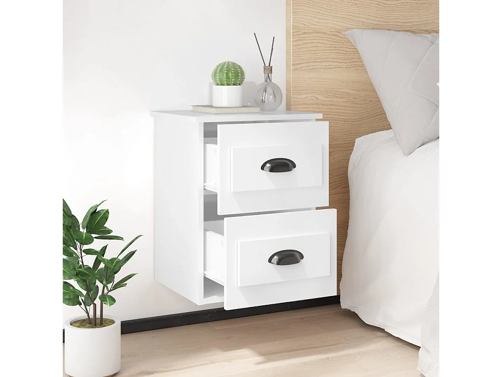 Mesas de cabeceira parede 2 pcs 41,5x36x53 cm branco brilhante