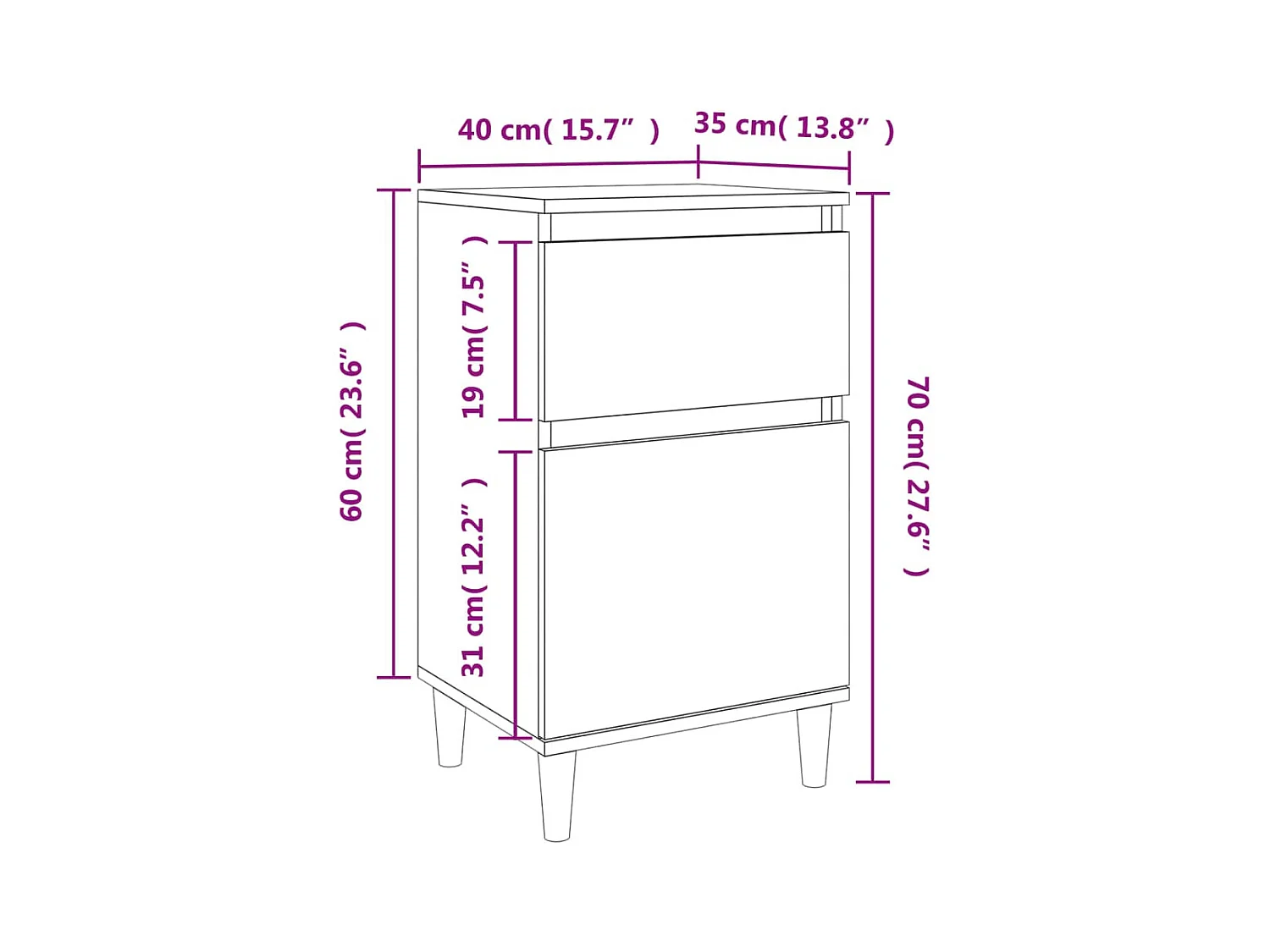 Mesita de noche gris hormigón 40x35x70 cm