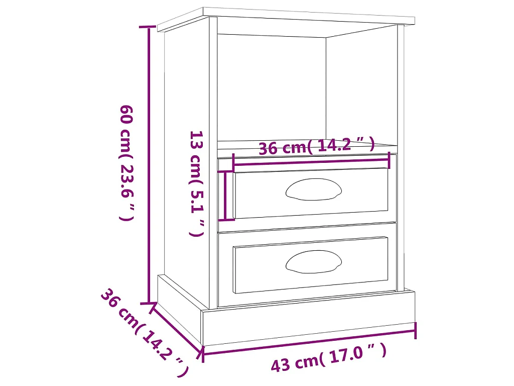 Table de chevet chêne fumé 43x36x60 cm