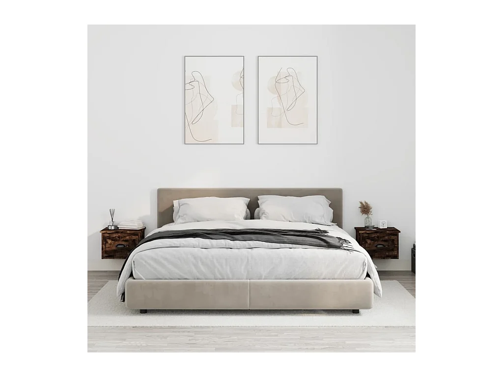 Comodini a Parete 2 pz Rovere Fumo 41,5x36x28 cm