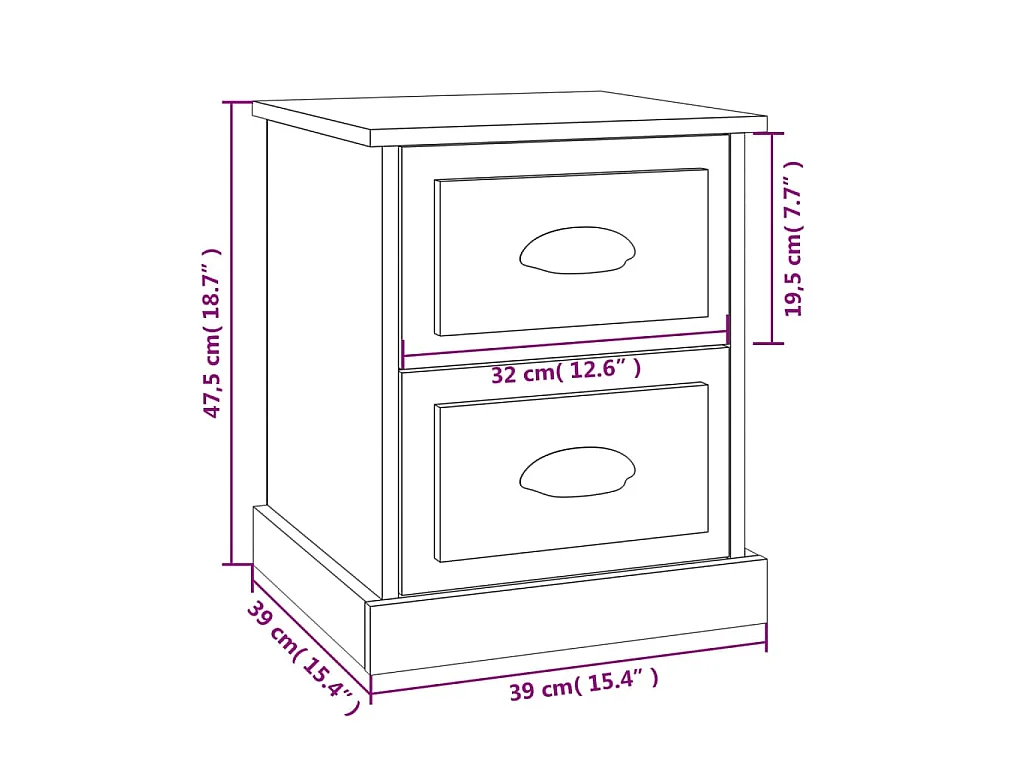 Table de chevet noir 39x39x47,5 cm bois d’ingénierie