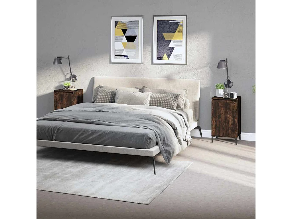 Comodini 2 pz Rovere Fumo 40x35x70 cm in Legno Multistrato