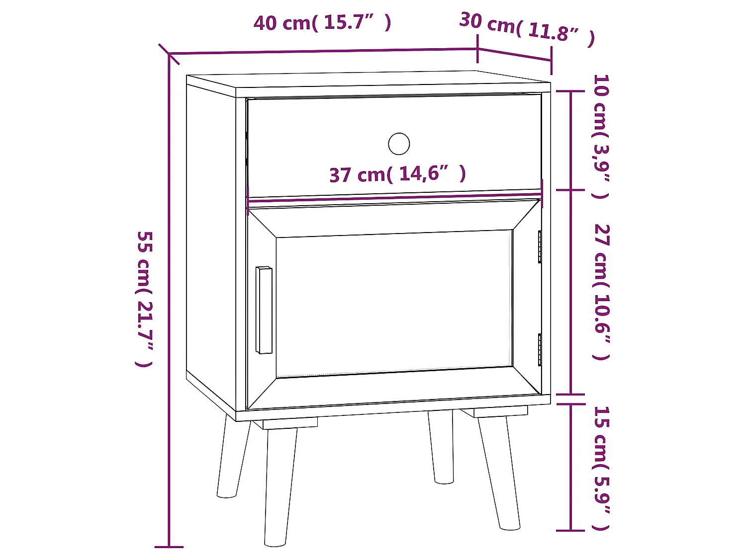 Table de chevet 40x30x55 cm bois d’ingénierie