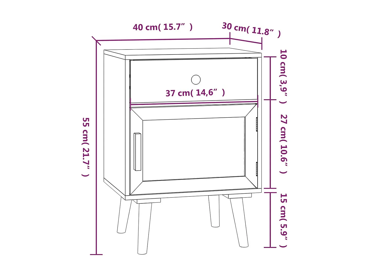 Nachtkastjes 2 st 40x30x55 cm bewerkt hout zwart