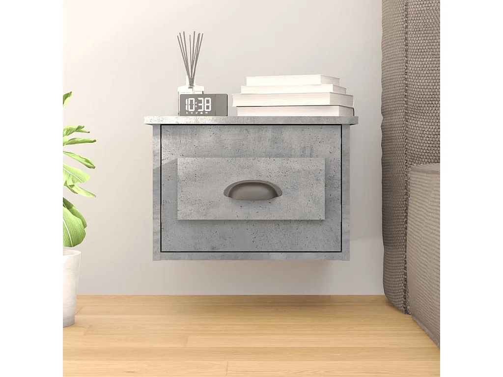 Table de chevet murale gris béton 50x36x40 cm