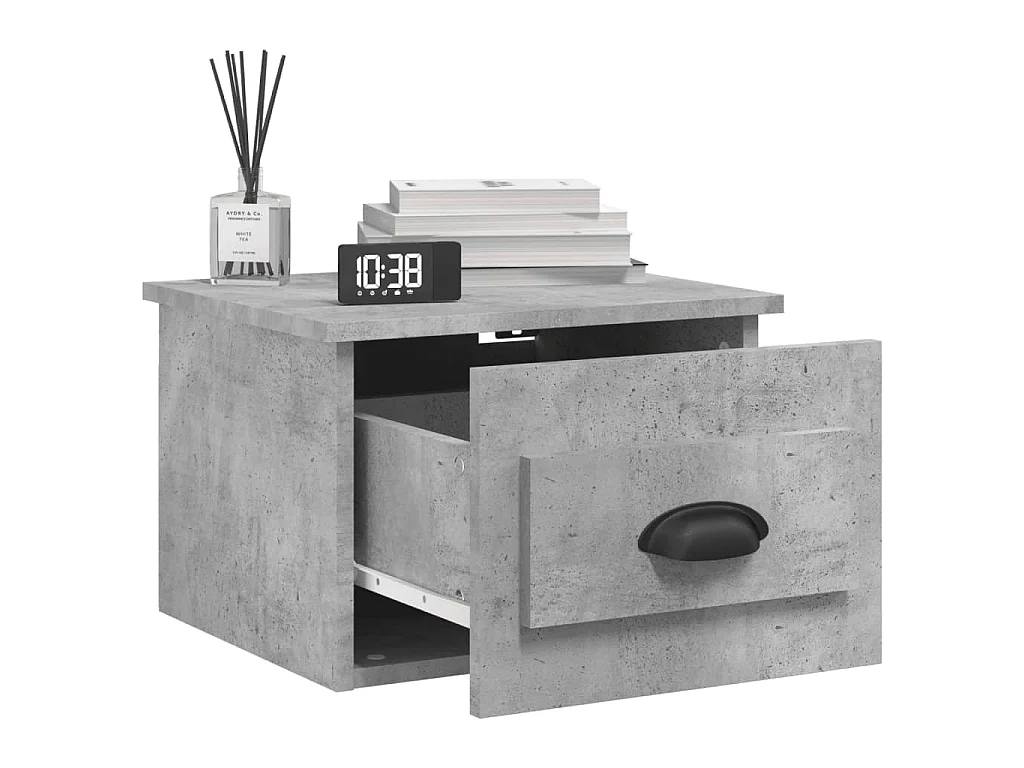 Table de chevet murale gris béton 50x36x40 cm
