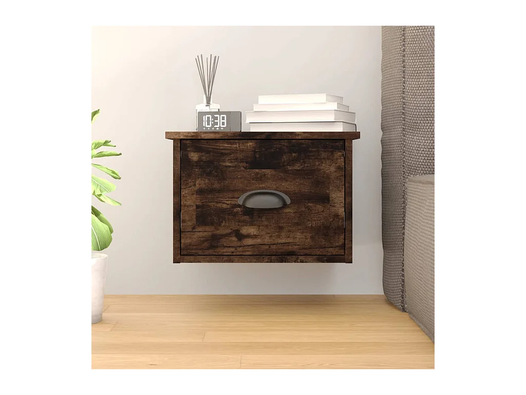 Table de chevet murale chêne fumé 41,5x36x28 cm
