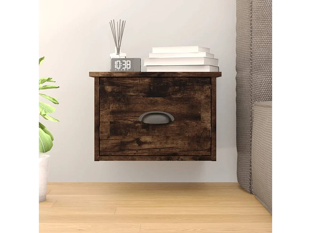 Table de chevet murale chêne fumé 41,5x36x28 cm