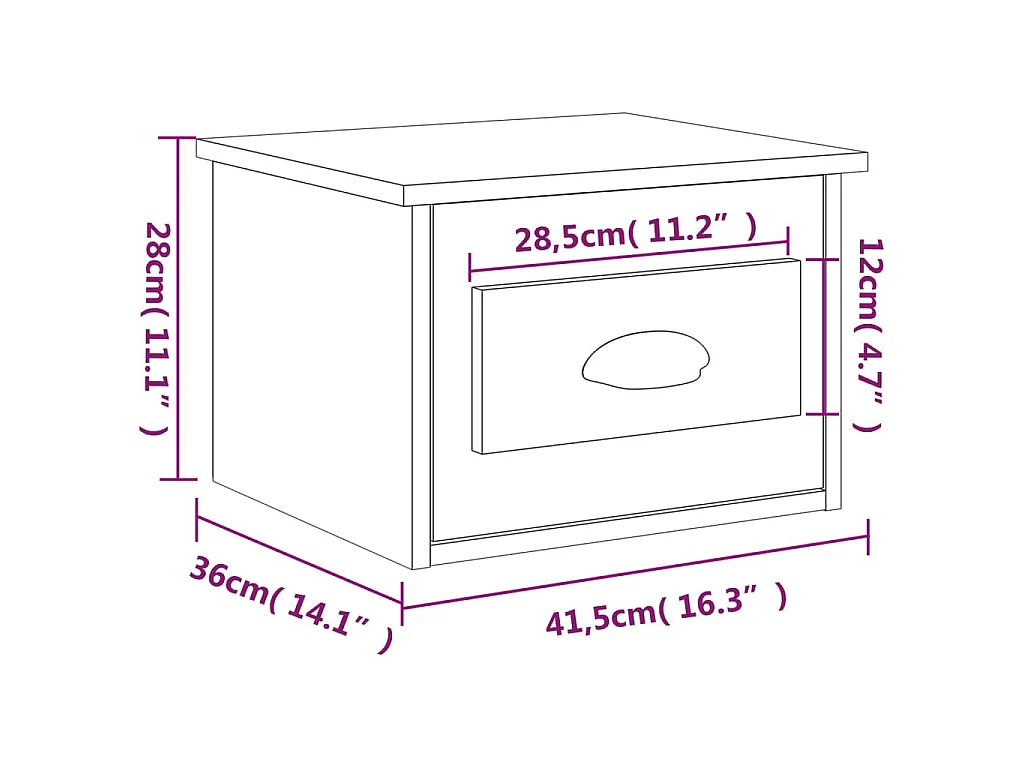 Table de chevet murale chêne fumé 41,5x36x28 cm
