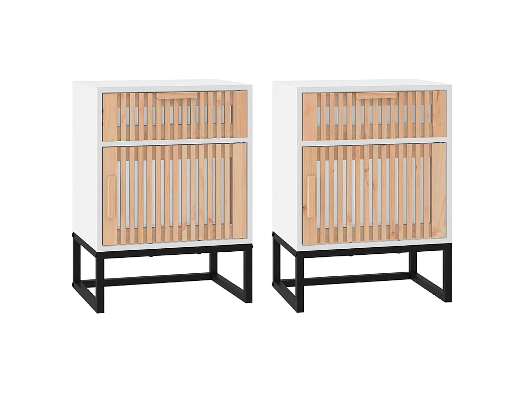 Tables de chevet 2pcs blanc 40x30x55,5cm bois ingénierie et fer