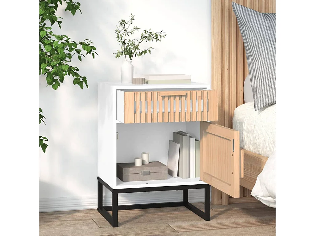 Tables de chevet 2pcs blanc 40x30x55,5cm bois ingénierie et fer