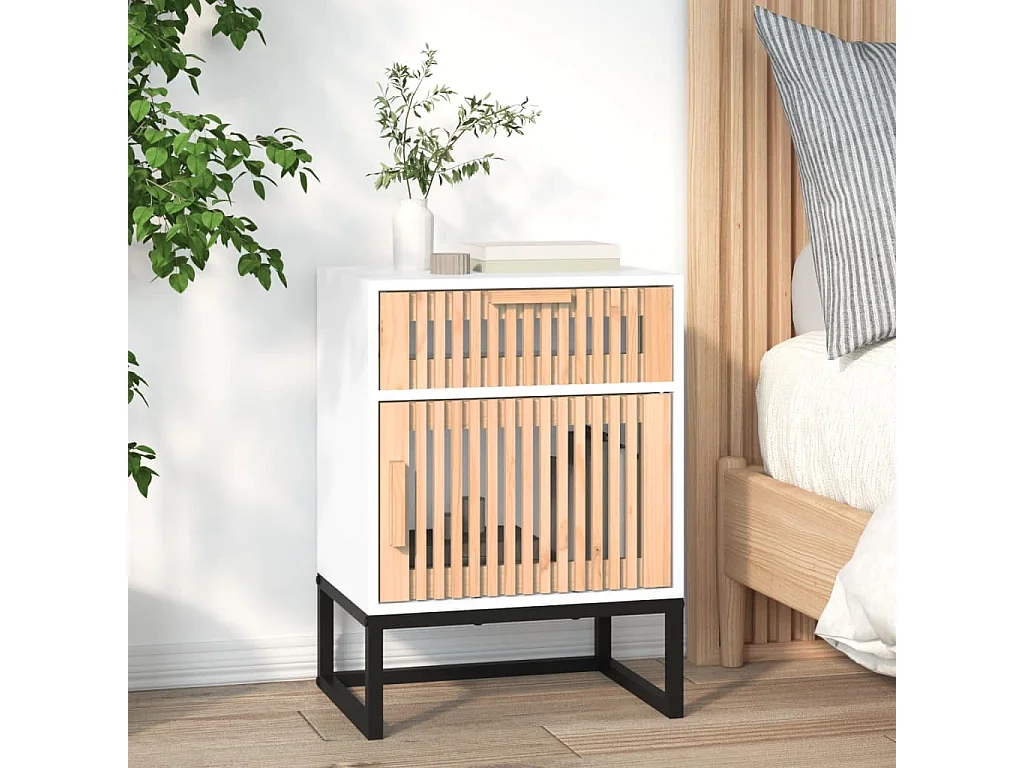 Mesitas de noche 2 uds hierro y madera blanco 40x30x55,5 cm
