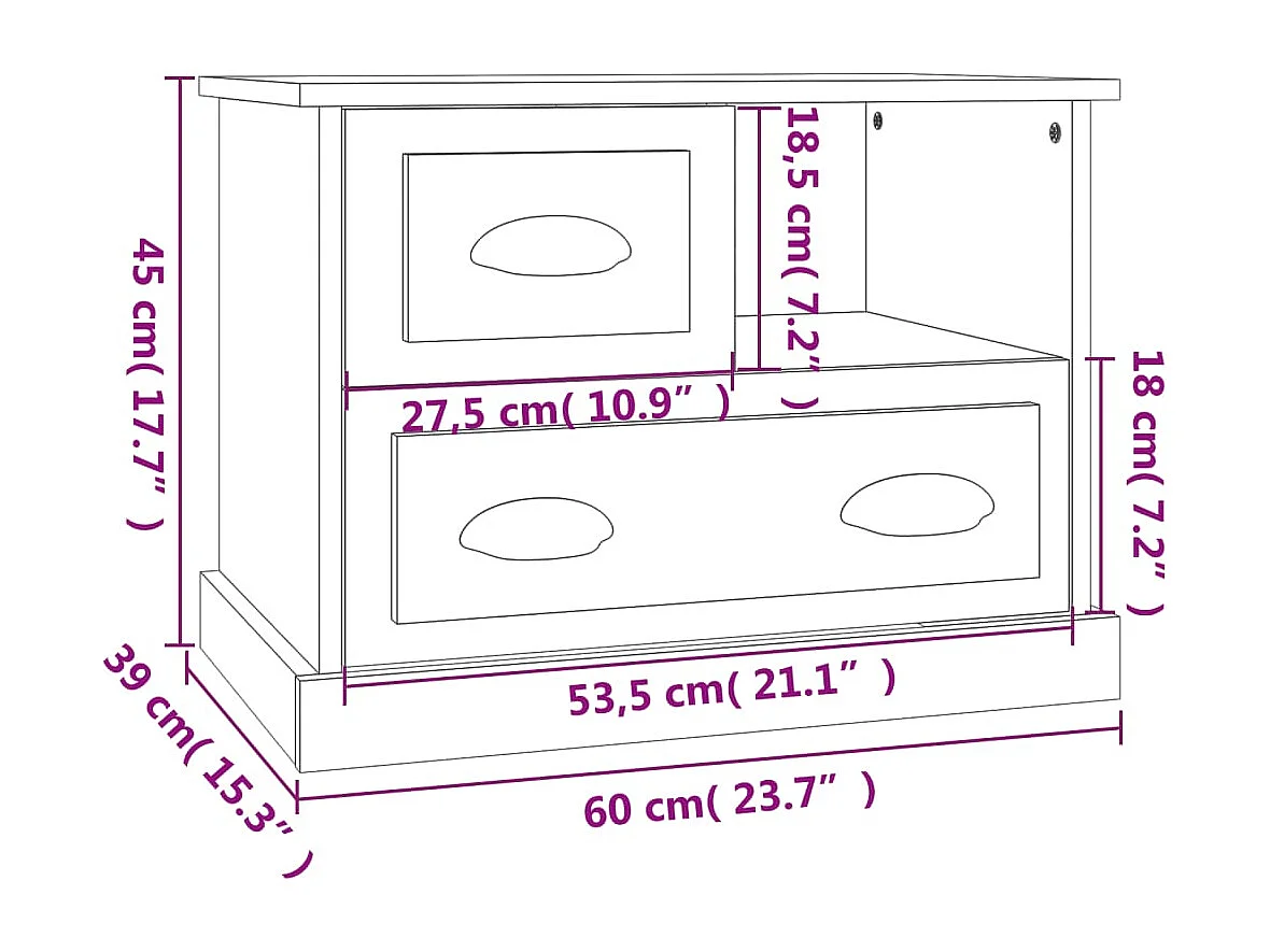 Table de chevet noir 60x39x45 cm