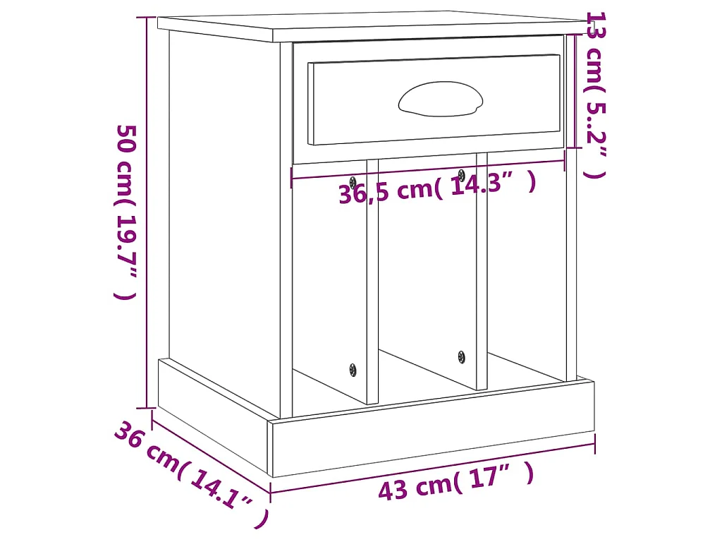 Table de chevet chêne fumé 43x36x50 cm