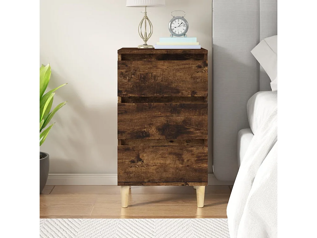 Table de chevet chêne fumé 40x35x70 cm bois d'ingénierie