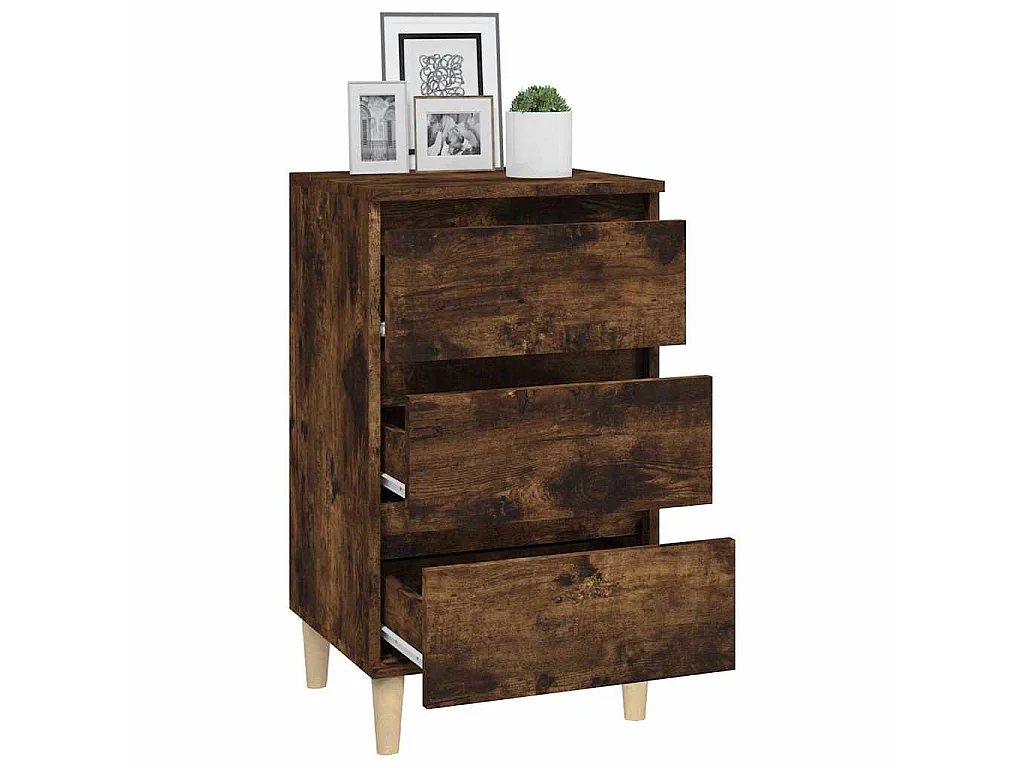 Table de chevet chêne fumé 40x35x70 cm bois d'ingénierie