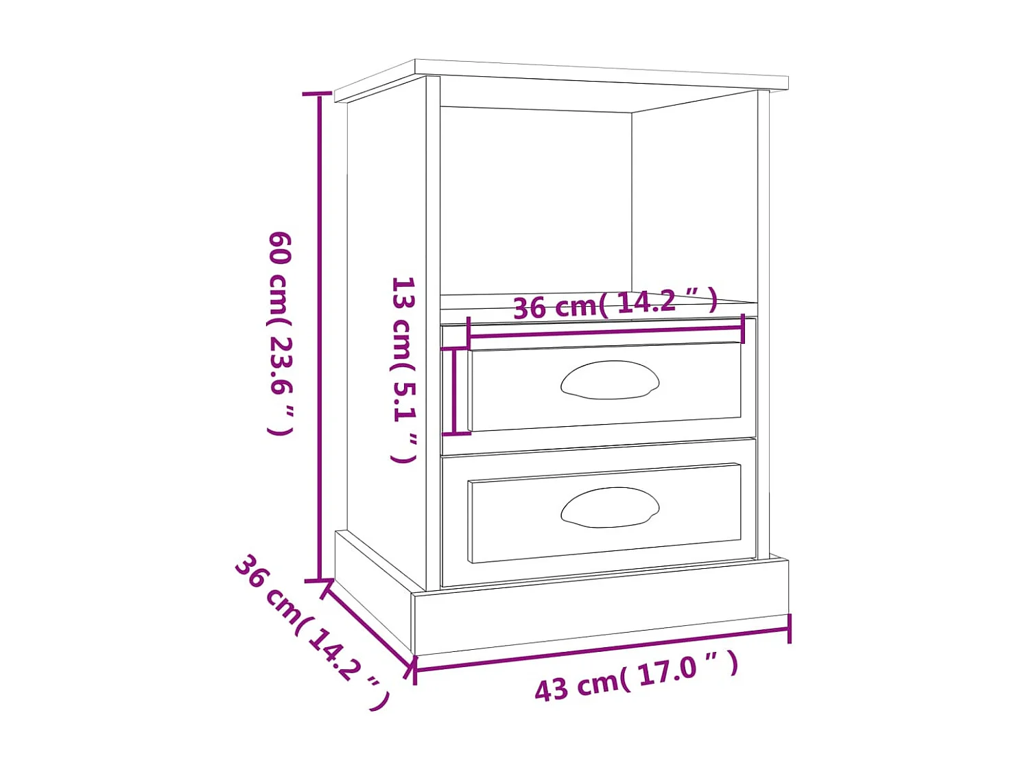 Mesa de cabeceira 43x36x60 cm cinzento sonoma