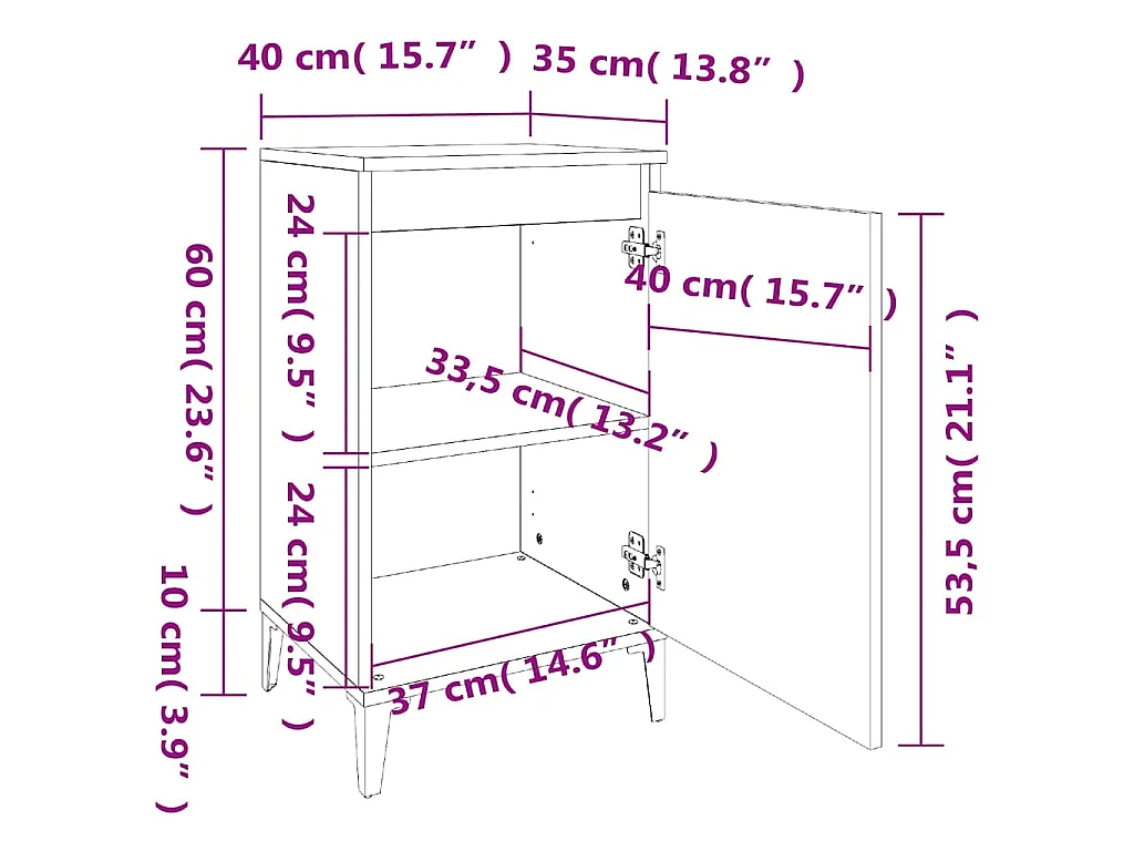 Table de chevet sonoma gris 40x35x70 cm bois d'ingénierie