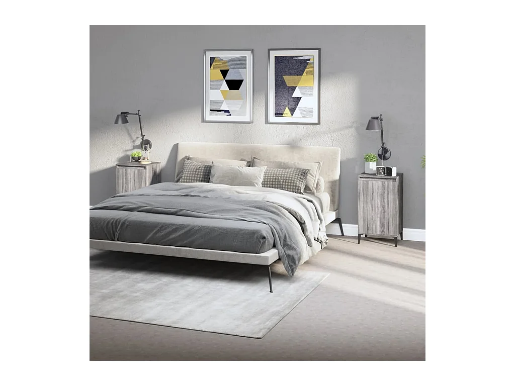 Nachtkastjes 2 st 40x35x70 cm bewerkt hout grijs sonoma eiken