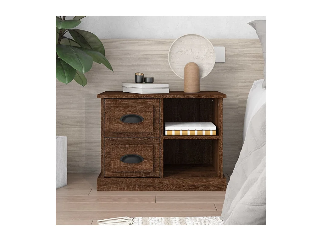 Table de chevet chêne marron 60x35,5x45 cm