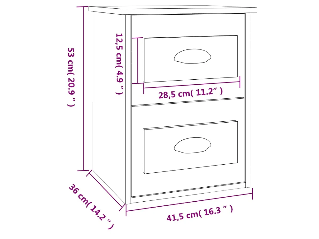 Table de chevet murale blanc brillant 41,5x36x53 cm