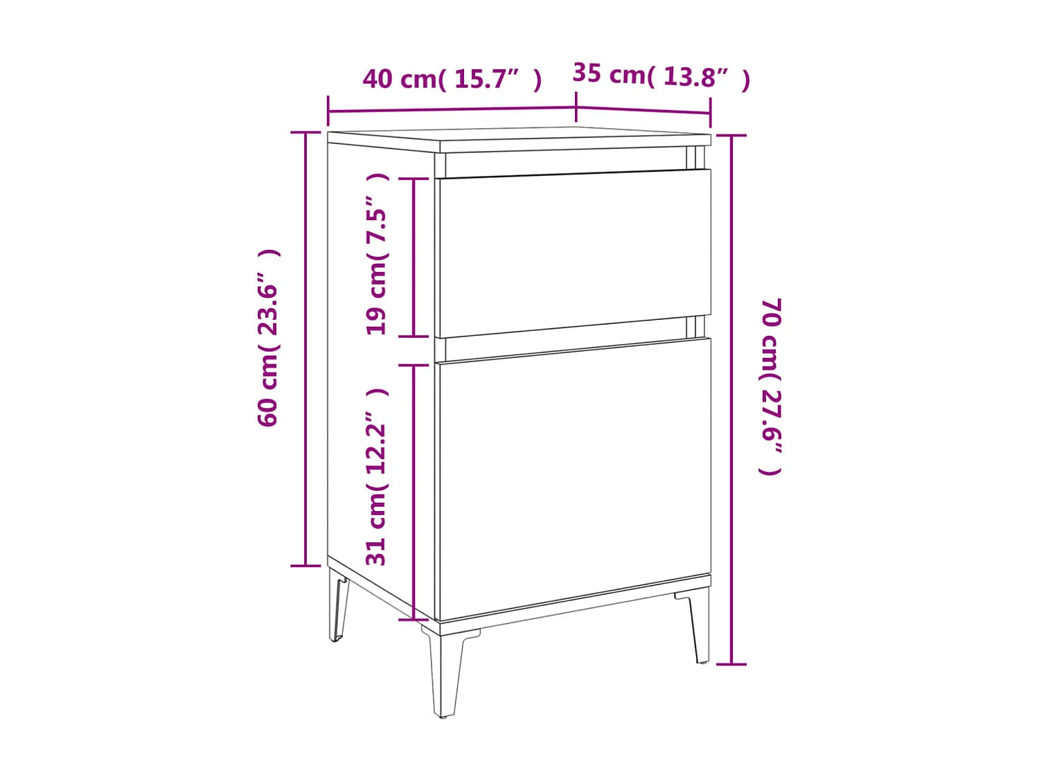Table de chevet blanc 40x35x70 cm