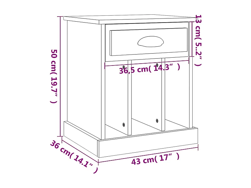 Table de chevet chêne sonoma 43x36x50 cm