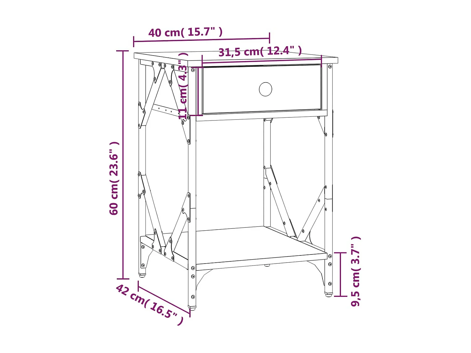 Nachttisch Schwarz 40x42x60 cm Holzwerkstoff