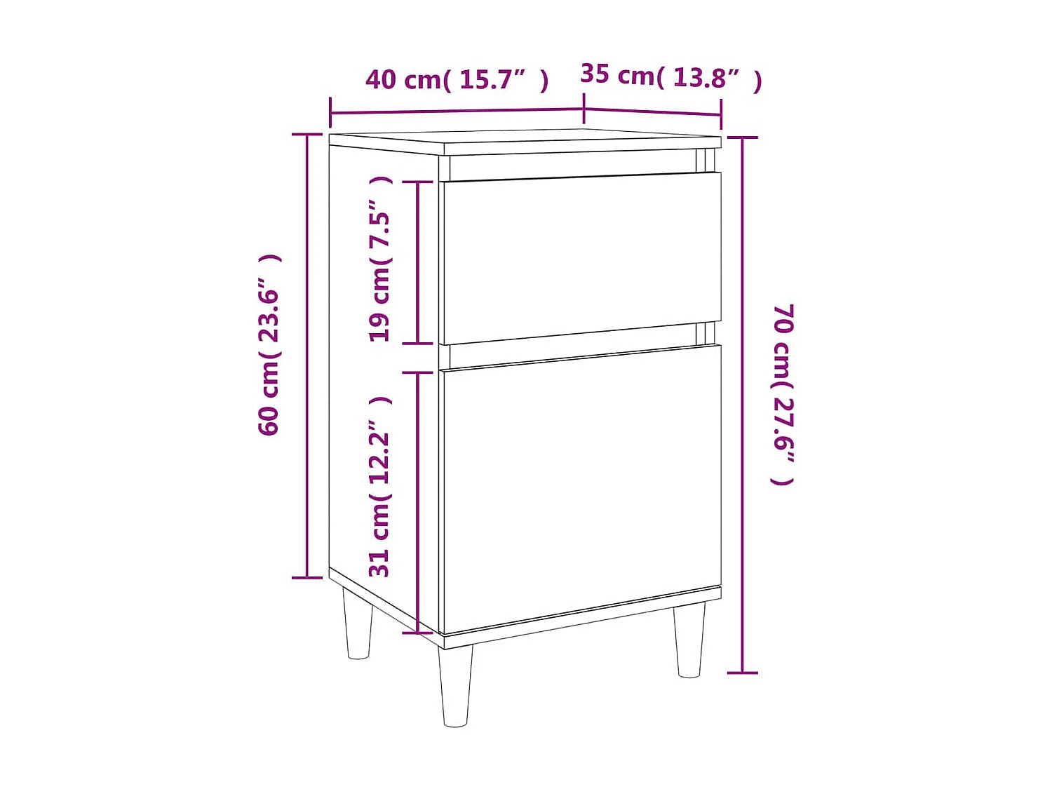 Table de chevet chêne fumé 40x35x70 cm