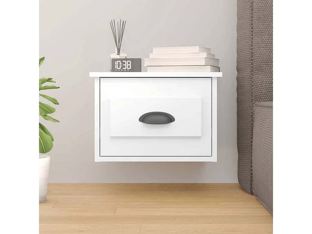 Table de chevet murale blanc brillant 41,5x36x28 cm