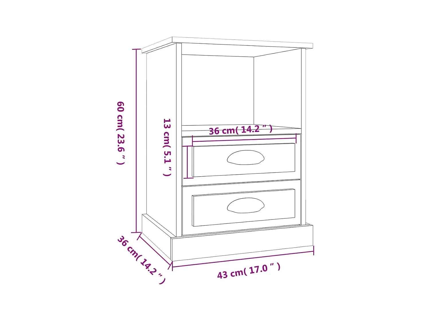 Comodini 2 pz Neri 43x36x60 cm