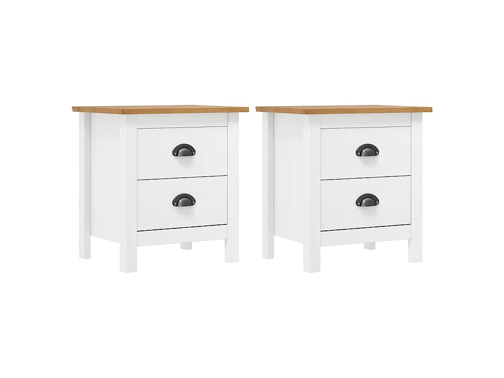 Tables de chevet Hill 2 pcs Blanc 46x35x49,5 cm Bois pin solide