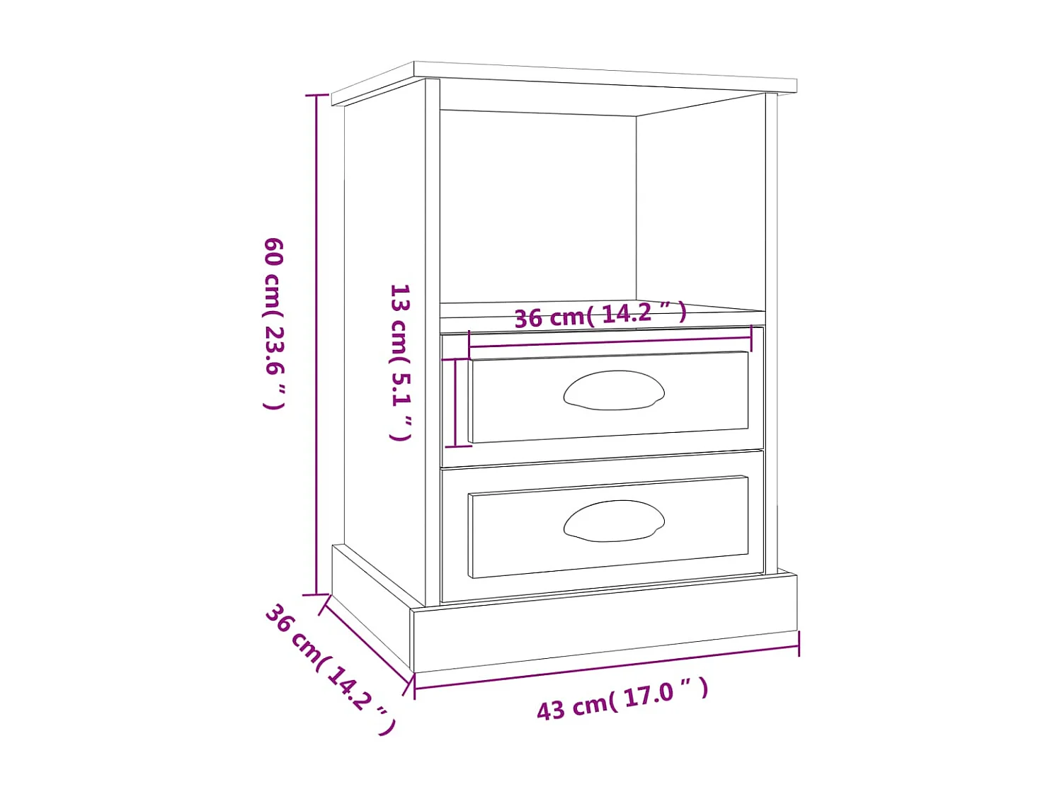 Nachtkastjes 2 st 43x36x60 cm grijs sonoma eikenkleurig