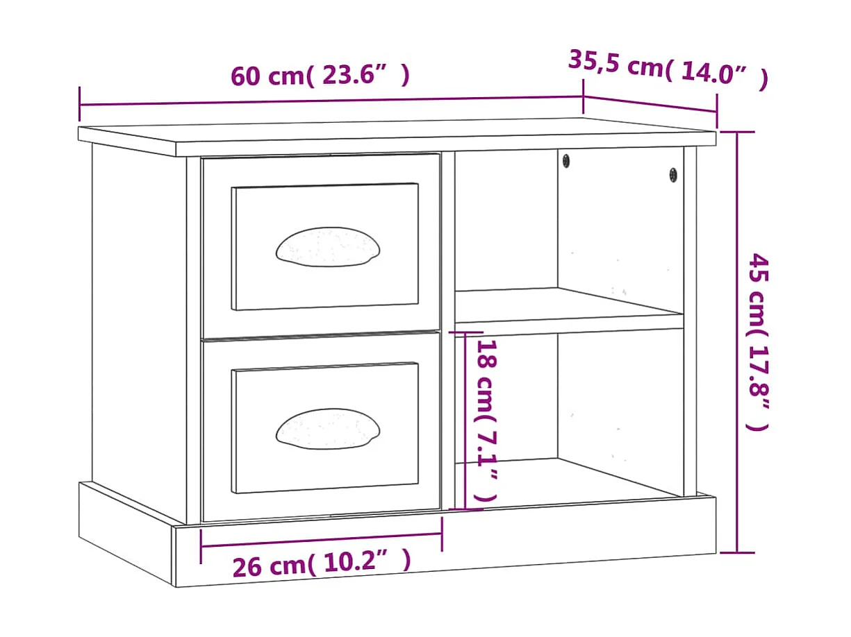 Table de chevet noir 60x35,5x45 cm
