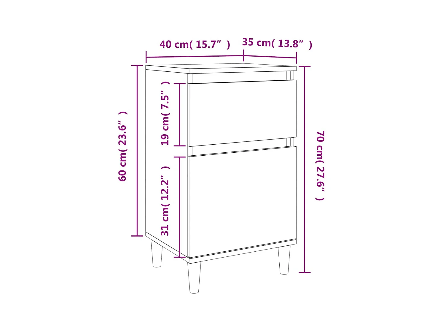 Nachtkastje 40x35x70 cm wit