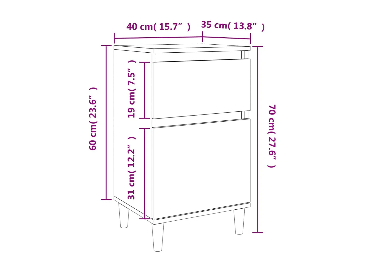 Table de chevet blanc 40x35x70 cm